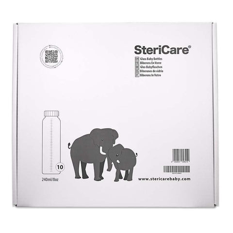 SteriCare Glass Baby Bottle, 240ml, Pack of 10