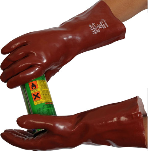 Red 14" Gauntlet Gloves, Size 10