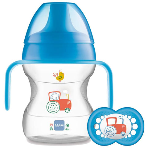 MAM Learn to Drink Cup with Handles and Soother, 190ml, Blue