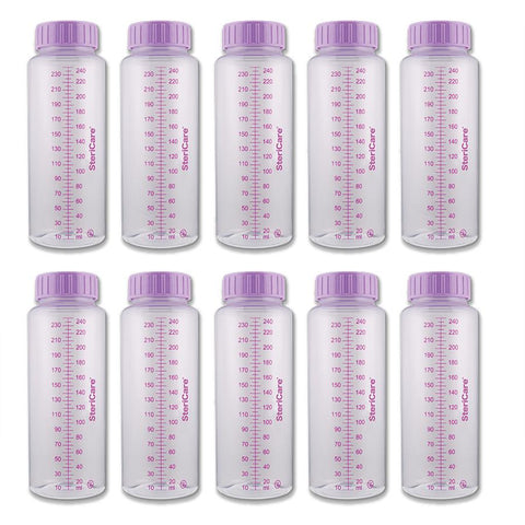 SteriCare Sterile Single Use Baby Bottle, 240ml, Pack of 10 + 10 SteriCare Standard Teats