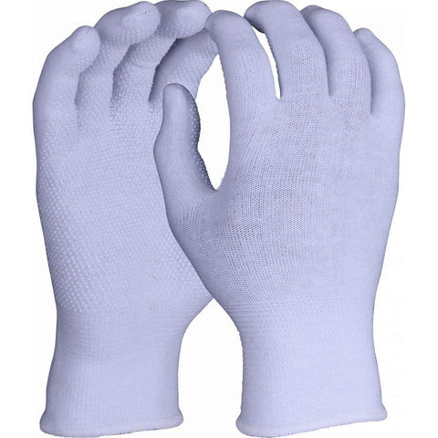 Cotton/Lycra PVC Micro Dotted Handling Gloves, White with White Trim, Size 9