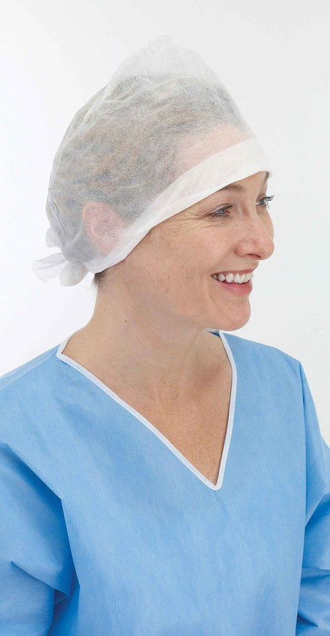 Universal Operating Cap with Tie Back, White, Pack of 100