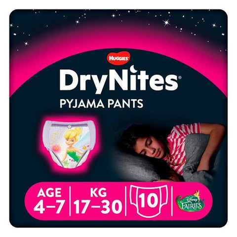 Huggies DryNites Pyjama Pants Girls Age 4-7, Pack of 10