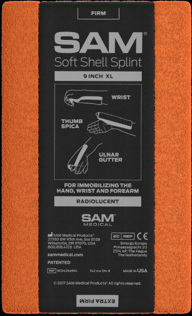 SAM 9" XL Soft Shell Splint, Orange/Black