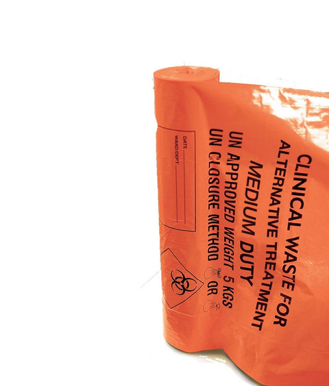 Medium Duty Clinical Waste Sacks, Orange, Roll of 50